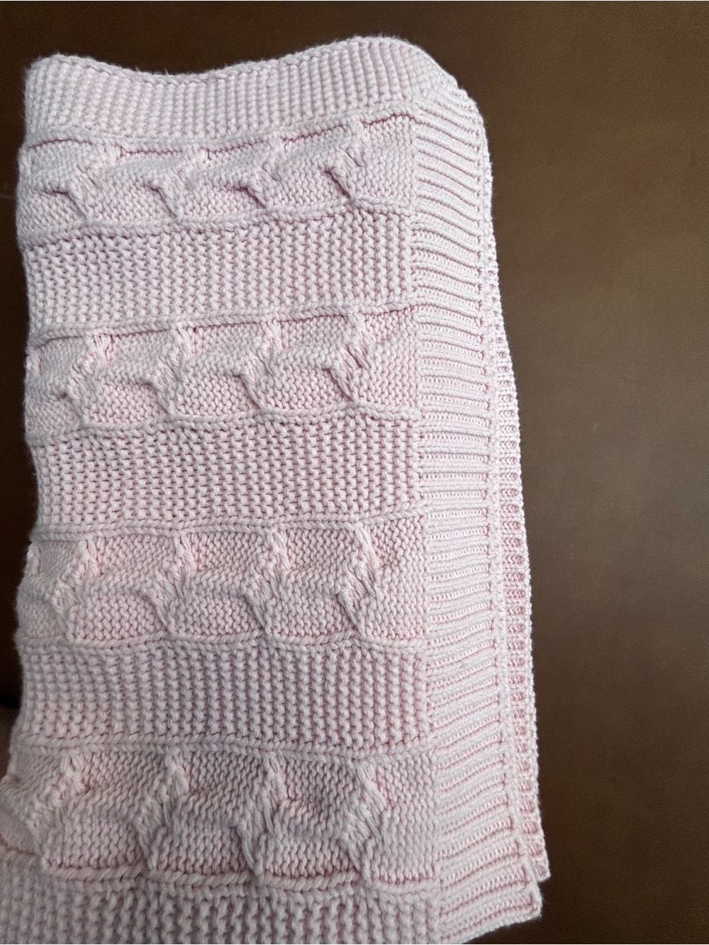 Soft Pink Cable Knit Baby Blanket
